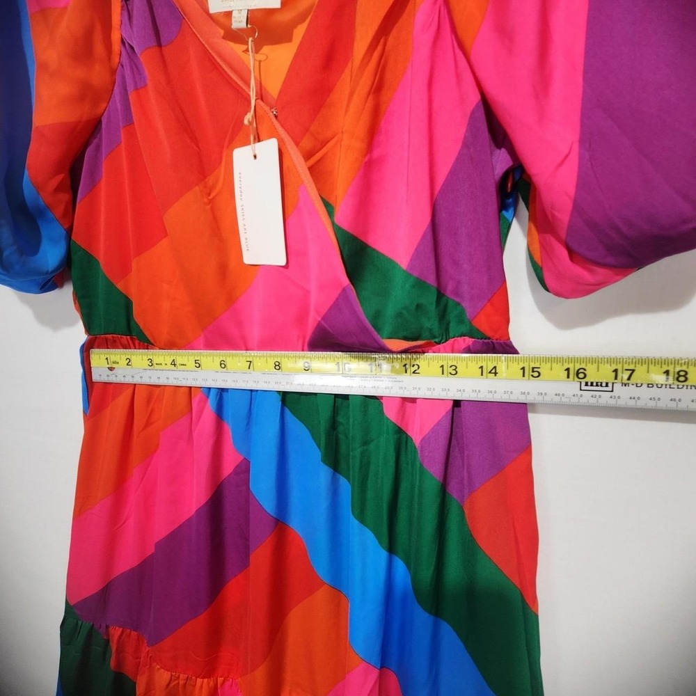 Skies Are Blue Women's M Multicolor Striped Tiered Maxi Dress Puff Sleeve NWT - Picture 6 of 7